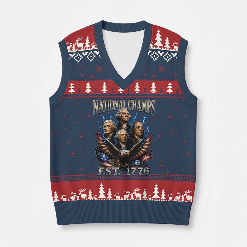 Founding Fathers USA 250th Anniversary V-Neck Knit Sweater Vest Vintage National Champions 250 Years Patriotic American Flag