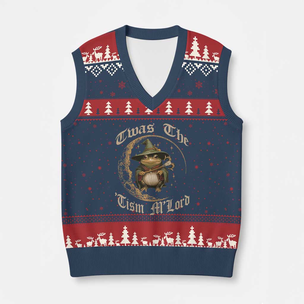 Twas the Tism MLord Frog V-Neck Knit Sweater Vest Funny Anti Social Meme
