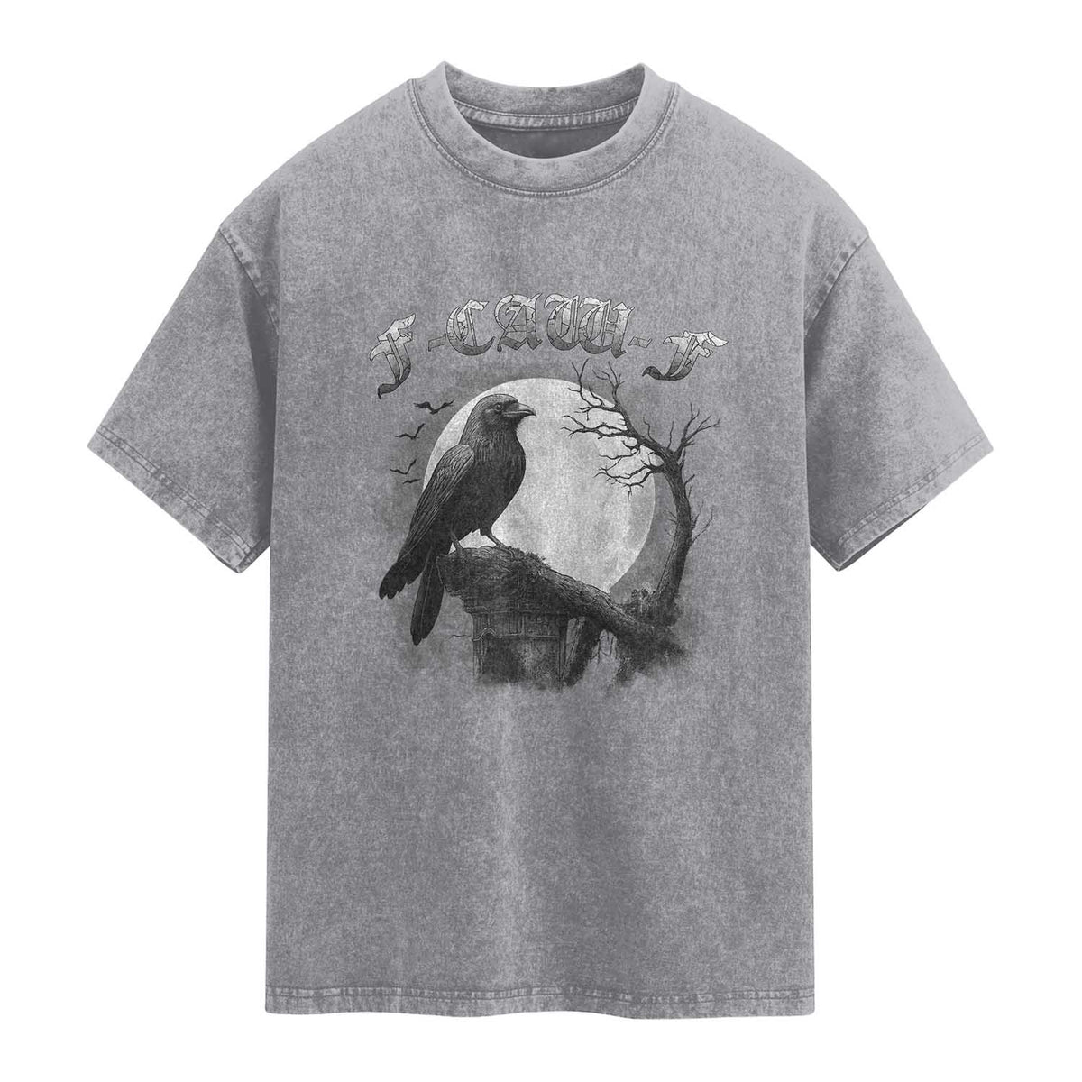 Black Crow F-Caw-F Washed Cotton T-Shirt Funny Raven Moon Gothic Adult Humor