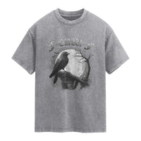 Black Crow F-Caw-F Washed Cotton T-Shirt Funny Raven Moon Gothic Adult Humor