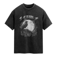 Black Crow F-Caw-F Washed Cotton T-Shirt Funny Raven Moon Gothic Adult Humor