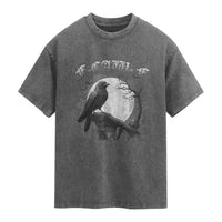 Black Crow F-Caw-F Washed Cotton T-Shirt Funny Raven Moon Gothic Adult Humor