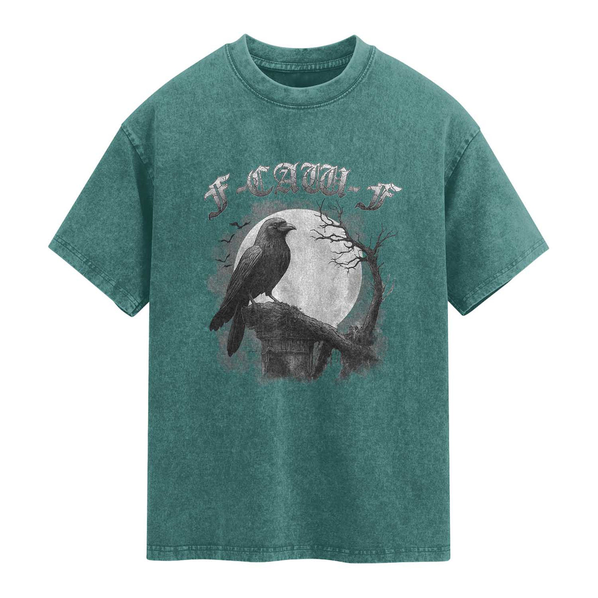 Black Crow F-Caw-F Washed Cotton T-Shirt Funny Raven Moon Gothic Adult Humor
