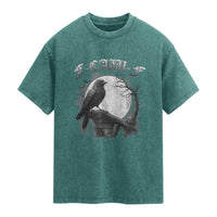 Black Crow F-Caw-F Washed Cotton T-Shirt Funny Raven Moon Gothic Adult Humor