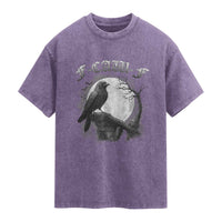 Black Crow F-Caw-F Washed Cotton T-Shirt Funny Raven Moon Gothic Adult Humor