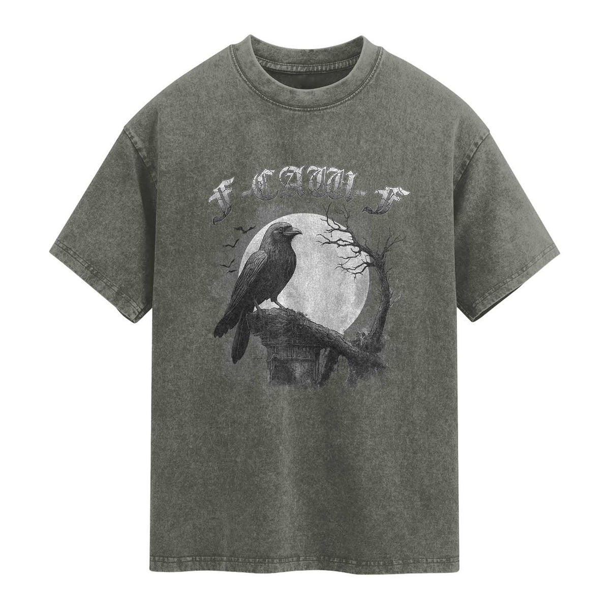 Black Crow F-Caw-F Washed Cotton T-Shirt Funny Raven Moon Gothic Adult Humor