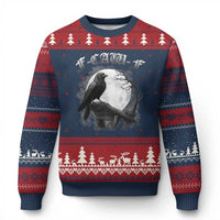 Black Crow F-Caw-F Ugly Christmas Sweater Funny Raven Moon Gothic Adult Humor - Wonder Print Shop