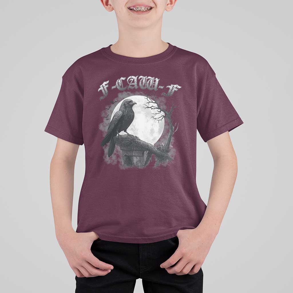 Black Crow F-Caw-F T Shirt For Kid Funny Raven Moon Gothic Adult Humor - Wonder Print Shop