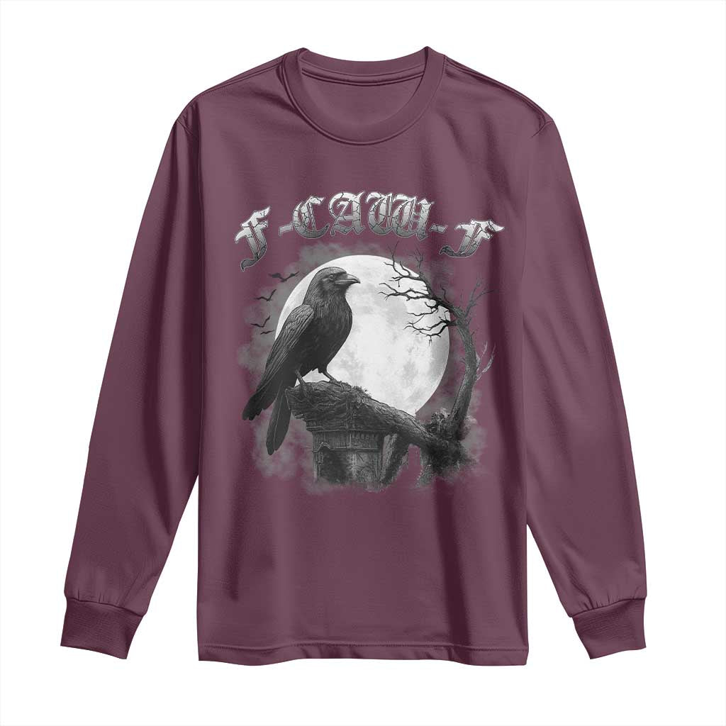 Black Crow F-Caw-F Long Sleeve Shirt Funny Raven Moon Gothic Adult Humor - Wonder Print Shop