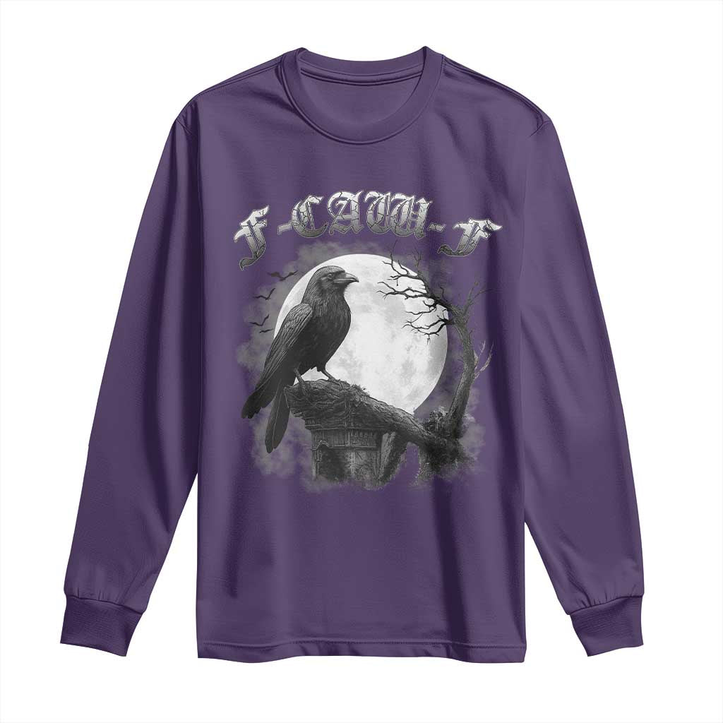 Black Crow F-Caw-F Long Sleeve Shirt Funny Raven Moon Gothic Adult Humor - Wonder Print Shop