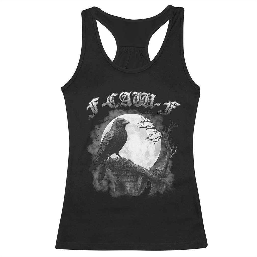 Black Crow F-Caw-F Racerback Tank Top Funny Raven Moon Gothic Adult Humor - Wonder Print Shop