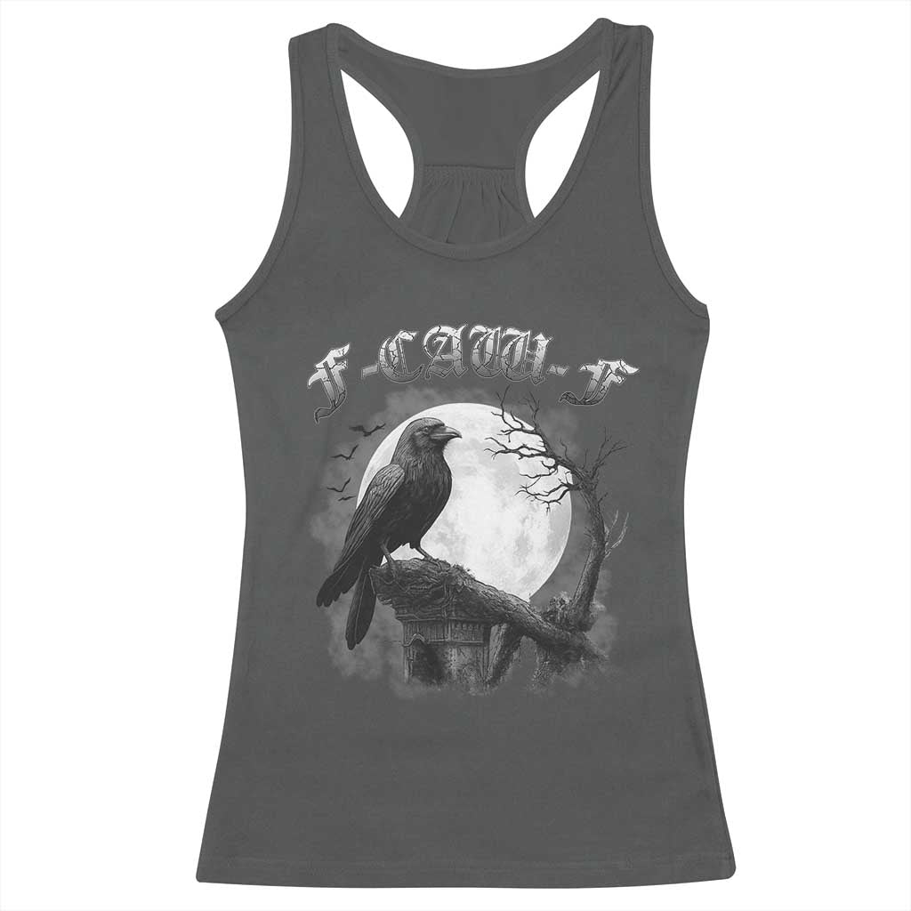 Black Crow F-Caw-F Racerback Tank Top Funny Raven Moon Gothic Adult Humor - Wonder Print Shop