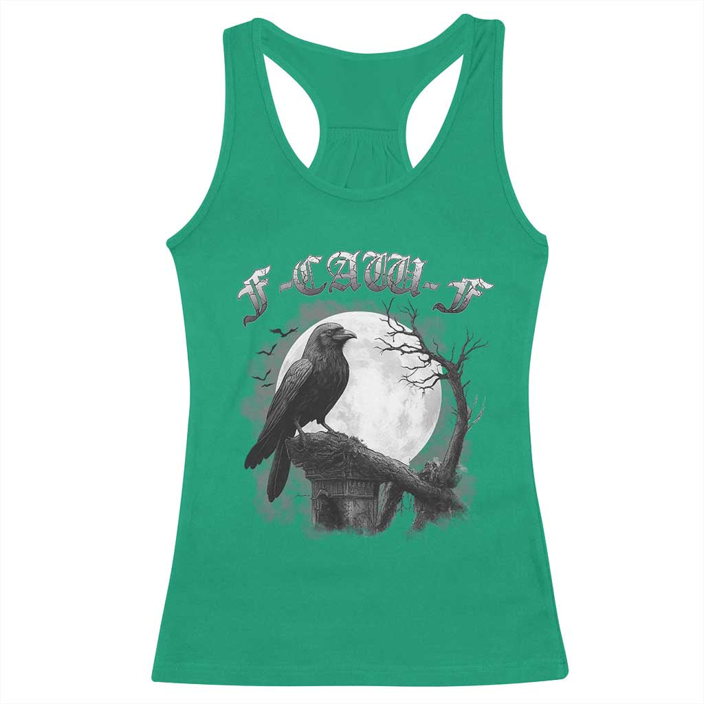 Black Crow F-Caw-F Racerback Tank Top Funny Raven Moon Gothic Adult Humor - Wonder Print Shop