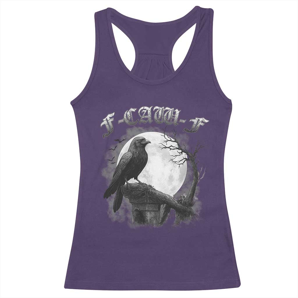 Black Crow F-Caw-F Racerback Tank Top Funny Raven Moon Gothic Adult Humor - Wonder Print Shop