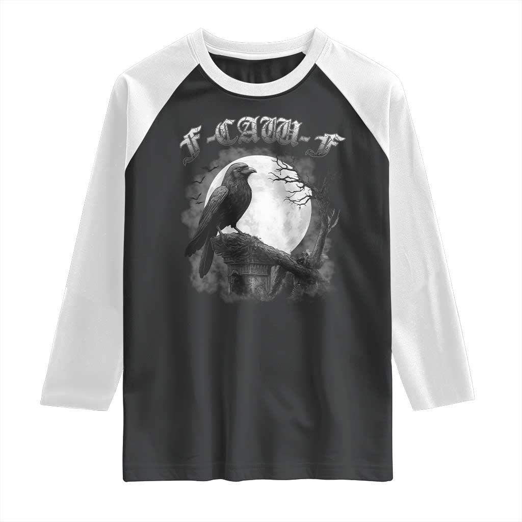Black Crow F-Caw-F Raglan Shirt Funny Raven Moon Gothic Adult Humor - Wonder Print Shop