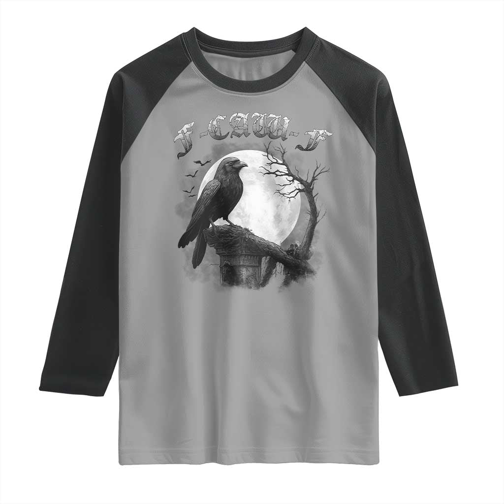 Black Crow F-Caw-F Raglan Shirt Funny Raven Moon Gothic Adult Humor - Wonder Print Shop