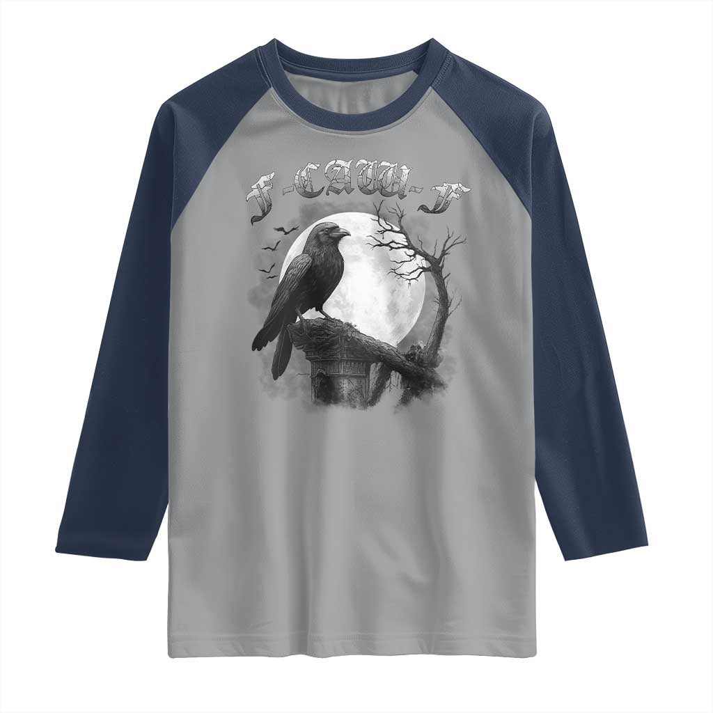 Black Crow F-Caw-F Raglan Shirt Funny Raven Moon Gothic Adult Humor - Wonder Print Shop