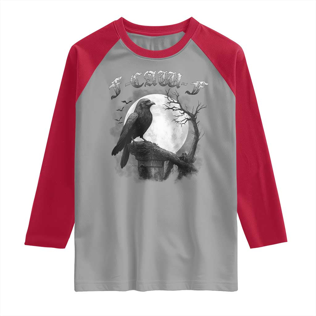 Black Crow F-Caw-F Raglan Shirt Funny Raven Moon Gothic Adult Humor - Wonder Print Shop