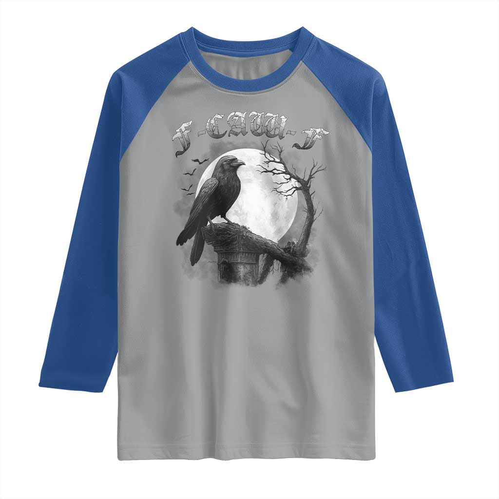 Black Crow F-Caw-F Raglan Shirt Funny Raven Moon Gothic Adult Humor - Wonder Print Shop