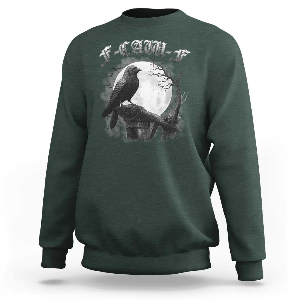 Black Crow F-Caw-F Sweatshirt Funny Raven Moon Gothic Adult Humor - Wonder Print Shop
