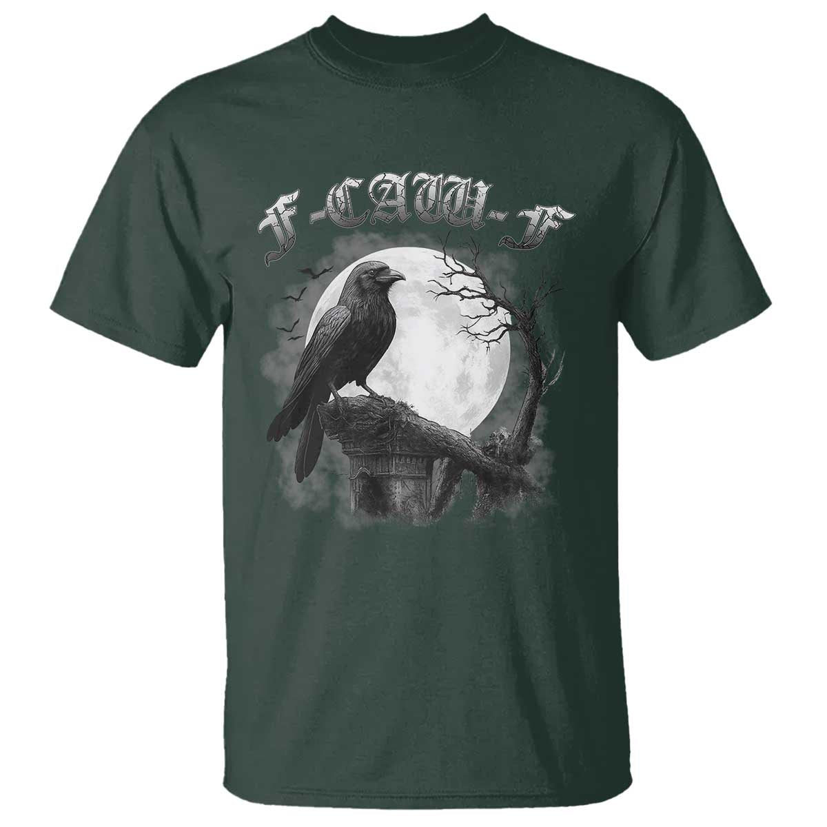 Black Crow F-Caw-F T Shirt Funny Raven Moon Gothic Adult Humor - Wonder Print Shop