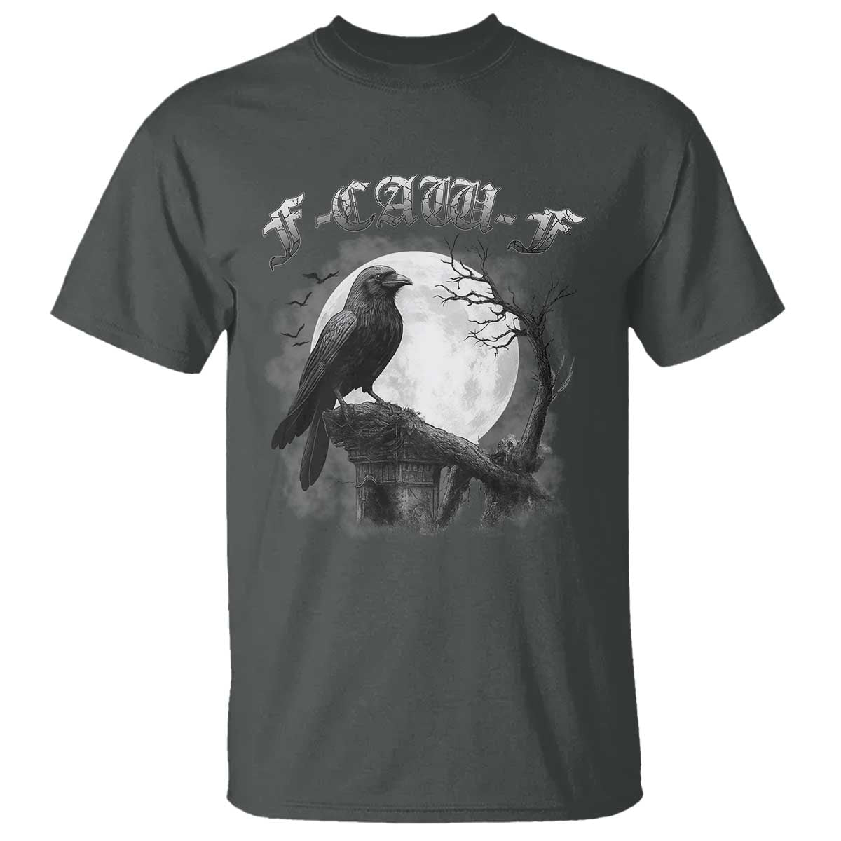 Black Crow F-Caw-F T Shirt Funny Raven Moon Gothic Adult Humor - Wonder Print Shop