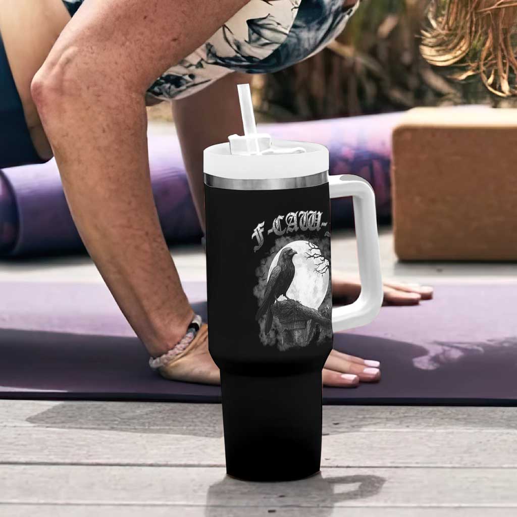 Black Crow F-Caw-F Tumbler With Handle Funny Raven Moon Gothic Adult Humor - Wonder Print Shop