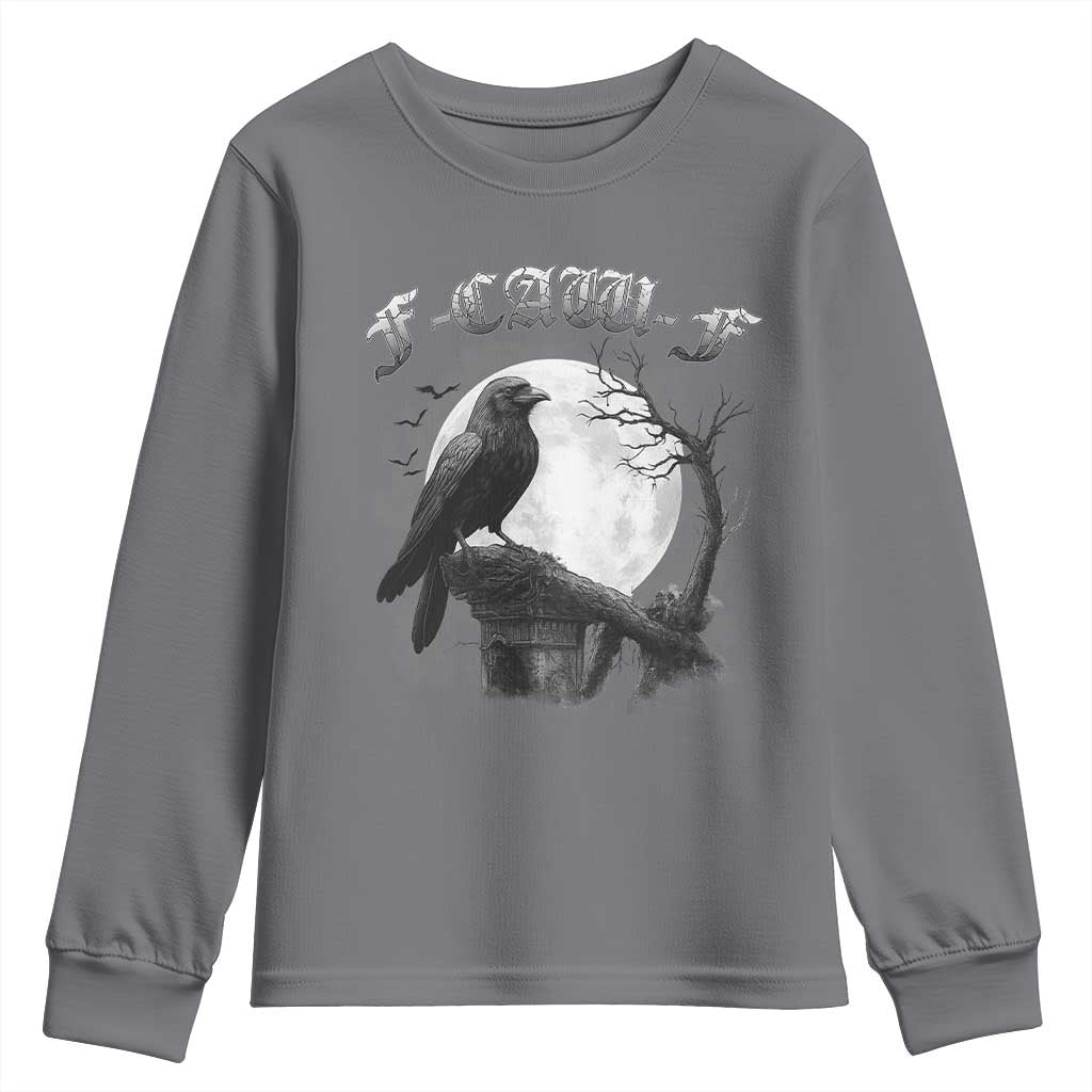 Black Crow F-Caw-F Youth Sweatshirt Funny Raven Moon Gothic Adult Humor - Wonder Print Shop