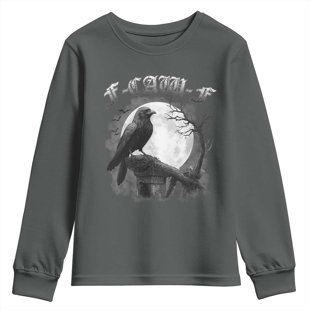 Black Crow F-Caw-F Youth Sweatshirt Funny Raven Moon Gothic Adult Humor - Wonder Print Shop