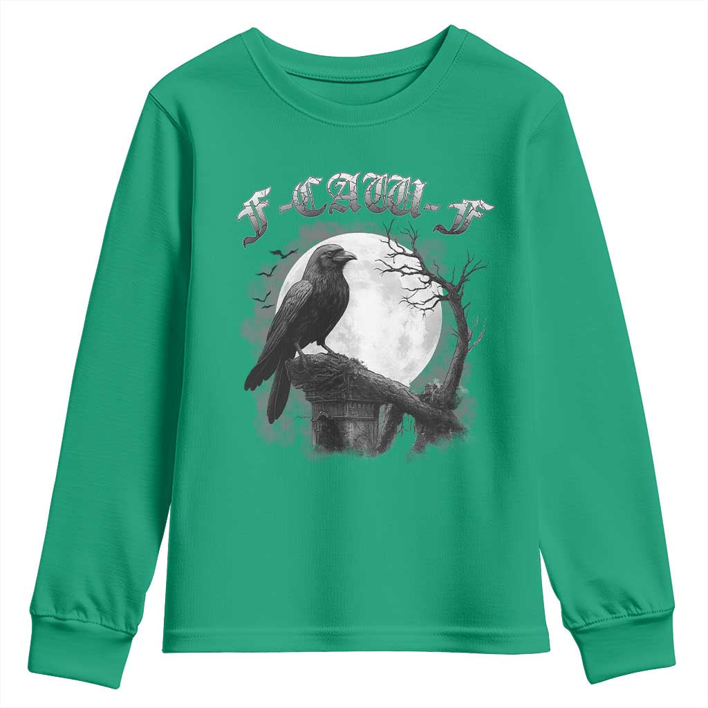 Black Crow F-Caw-F Youth Sweatshirt Funny Raven Moon Gothic Adult Humor - Wonder Print Shop