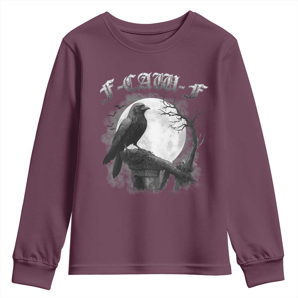 Black Crow F-Caw-F Youth Sweatshirt Funny Raven Moon Gothic Adult Humor - Wonder Print Shop