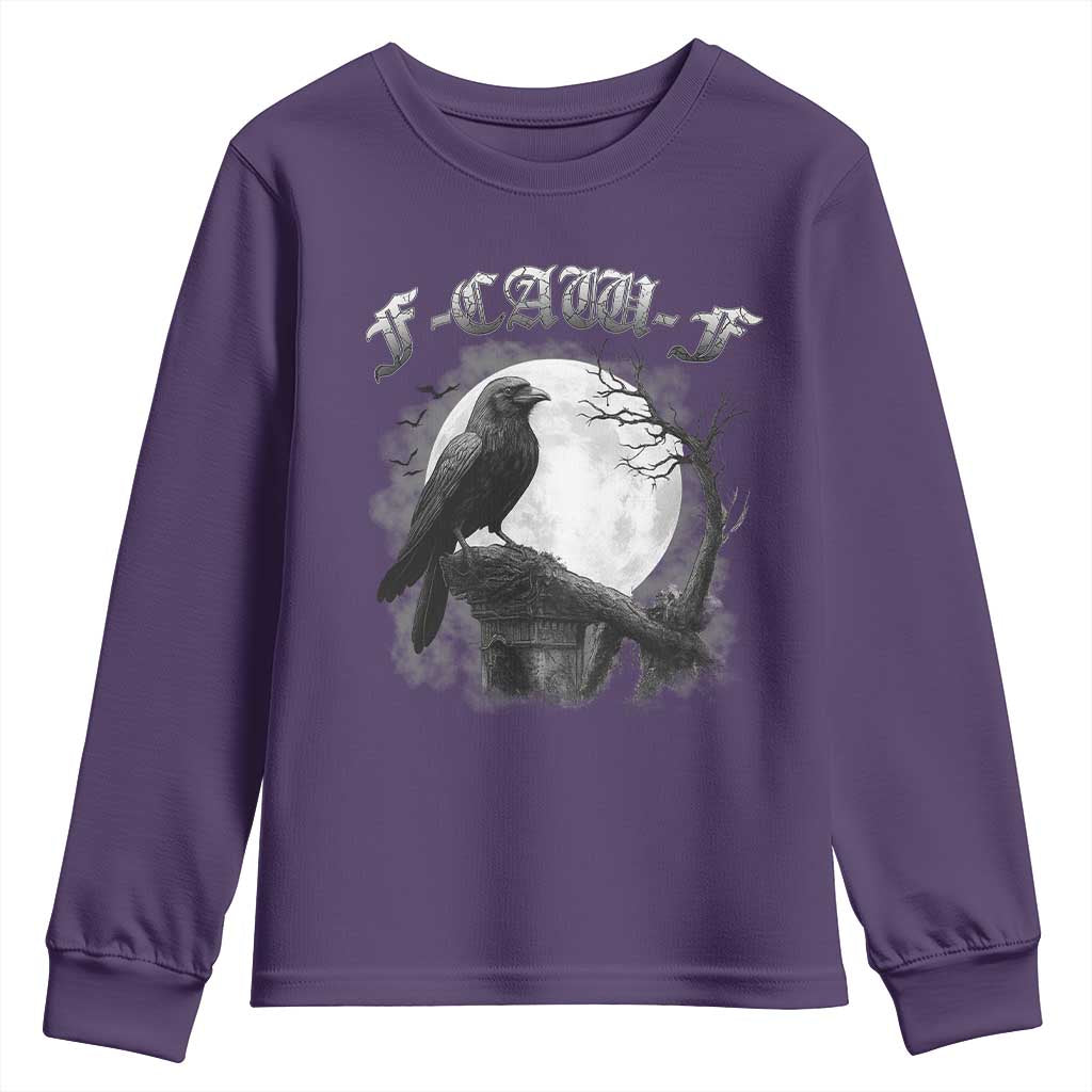 Black Crow F-Caw-F Youth Sweatshirt Funny Raven Moon Gothic Adult Humor - Wonder Print Shop
