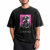 Plague Doctor Tarot Card Washed Cotton T-Shirt Mysterious Horror Death Occult Satanic