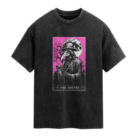 Plague Doctor Tarot Card Washed Cotton T-Shirt Mysterious Horror Death Occult Satanic