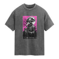 Plague Doctor Tarot Card Washed Cotton T-Shirt Mysterious Horror Death Occult Satanic