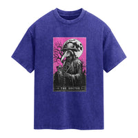 Plague Doctor Tarot Card Washed Cotton T-Shirt Mysterious Horror Death Occult Satanic