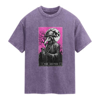 Plague Doctor Tarot Card Washed Cotton T-Shirt Mysterious Horror Death Occult Satanic