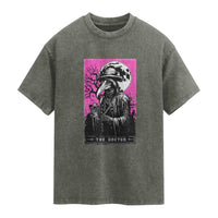 Plague Doctor Tarot Card Washed Cotton T-Shirt Mysterious Horror Death Occult Satanic