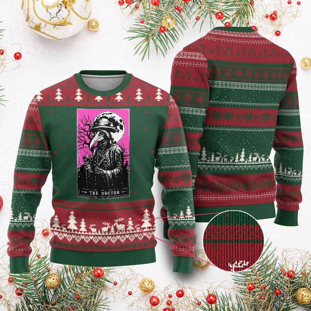 Plague Doctor Tarot Card Ugly Christmas Sweater Mysterious Horror Death Occult Satanic - Wonder Print Shop
