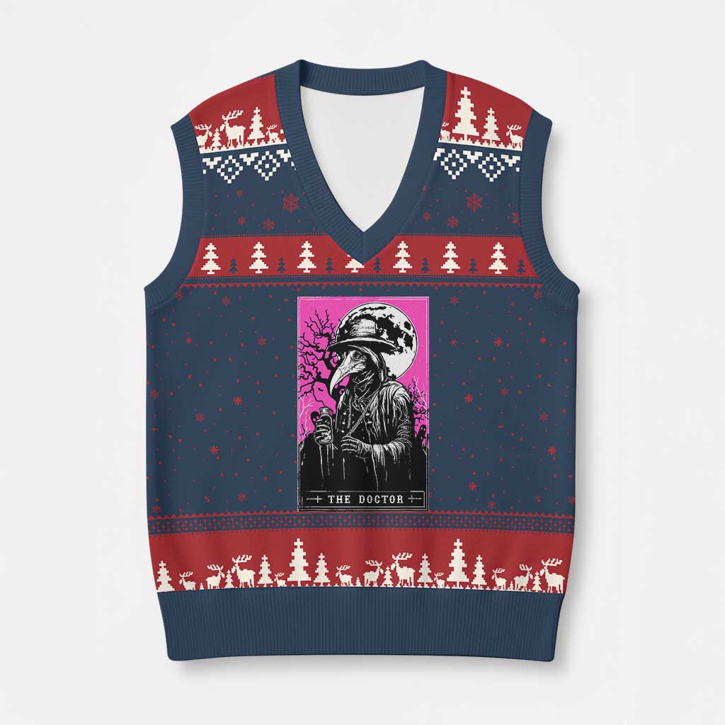 Plague Doctor Tarot Card V-Neck Knit Sweater Vest Mysterious Horror Death Occult Satanic - Wonder Print Shop