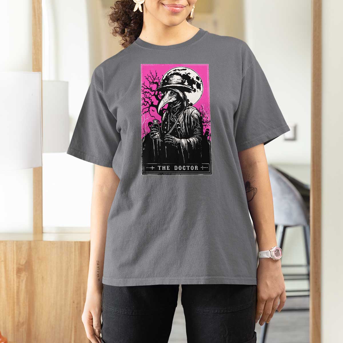 Plague Doctor Tarot Card T Shirt For Women Mysterious Horror Death Occult Satanic - Wonder Print Shop