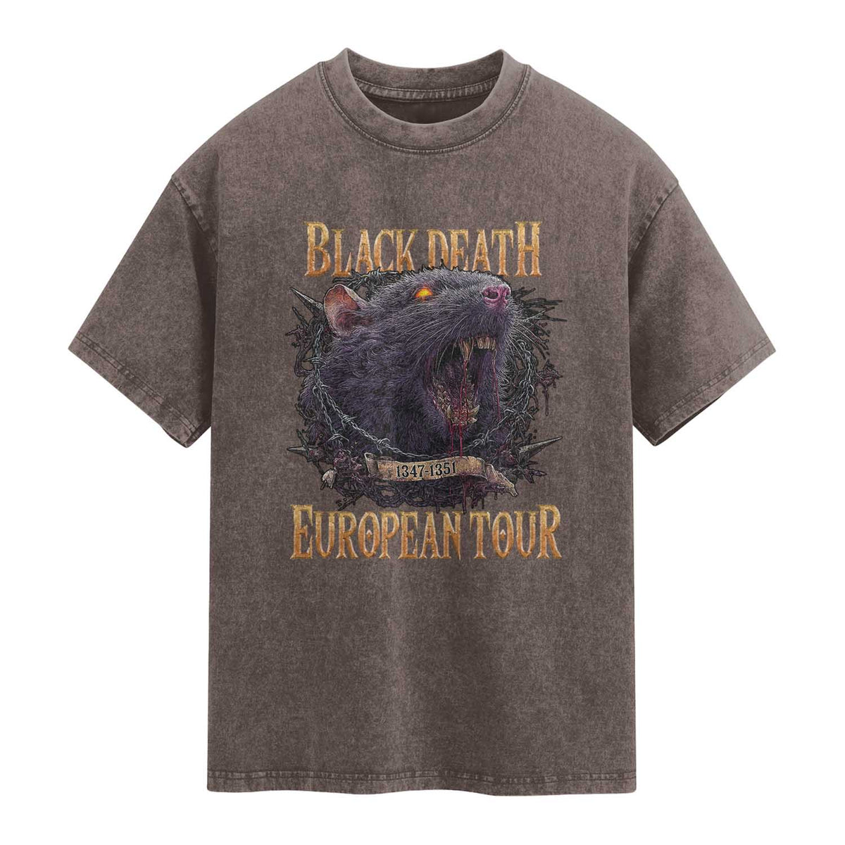 Black Death European Tour Washed Cotton T-Shirt Plague Rat Medieval History Alternative Art