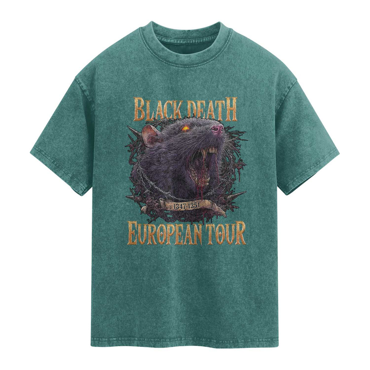 Black Death European Tour Washed Cotton T-Shirt Plague Rat Medieval History Alternative Art