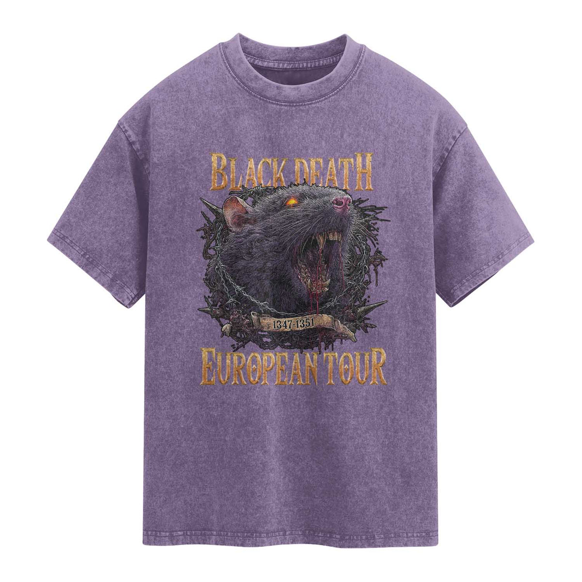 Black Death European Tour Washed Cotton T-Shirt Plague Rat Medieval History Alternative Art