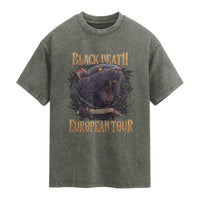 Black Death European Tour Washed Cotton T-Shirt Plague Rat Medieval History Alternative Art