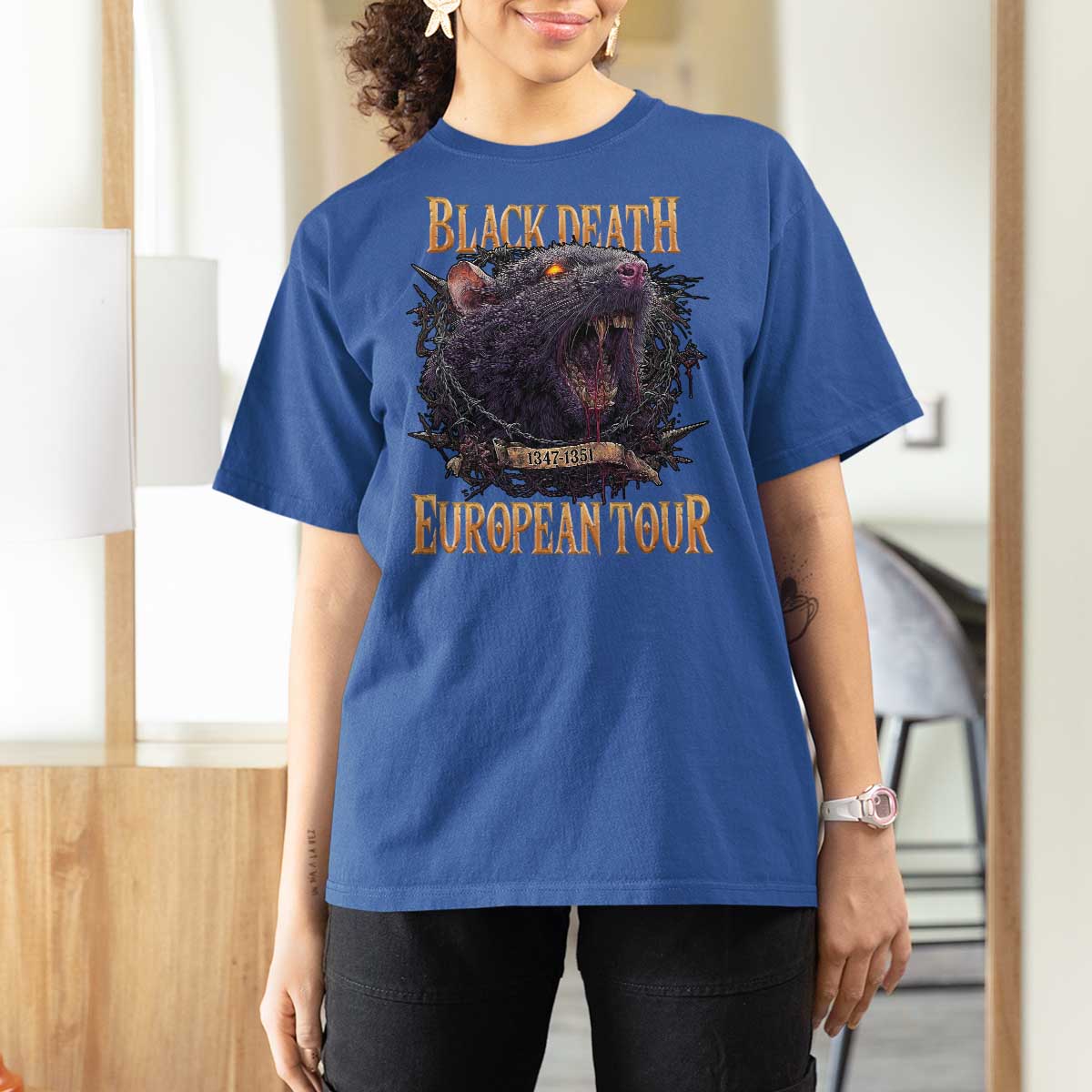 Black Death European Tour T Shirt For Women Plague Rat Medieval History Alternative Art - Wonder Print Shop