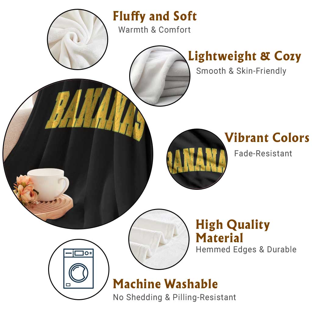 Funny Retro Bananas Throw Blanket Vintage Banana Gifts Yellow Varsity - Wonder Print Shop
