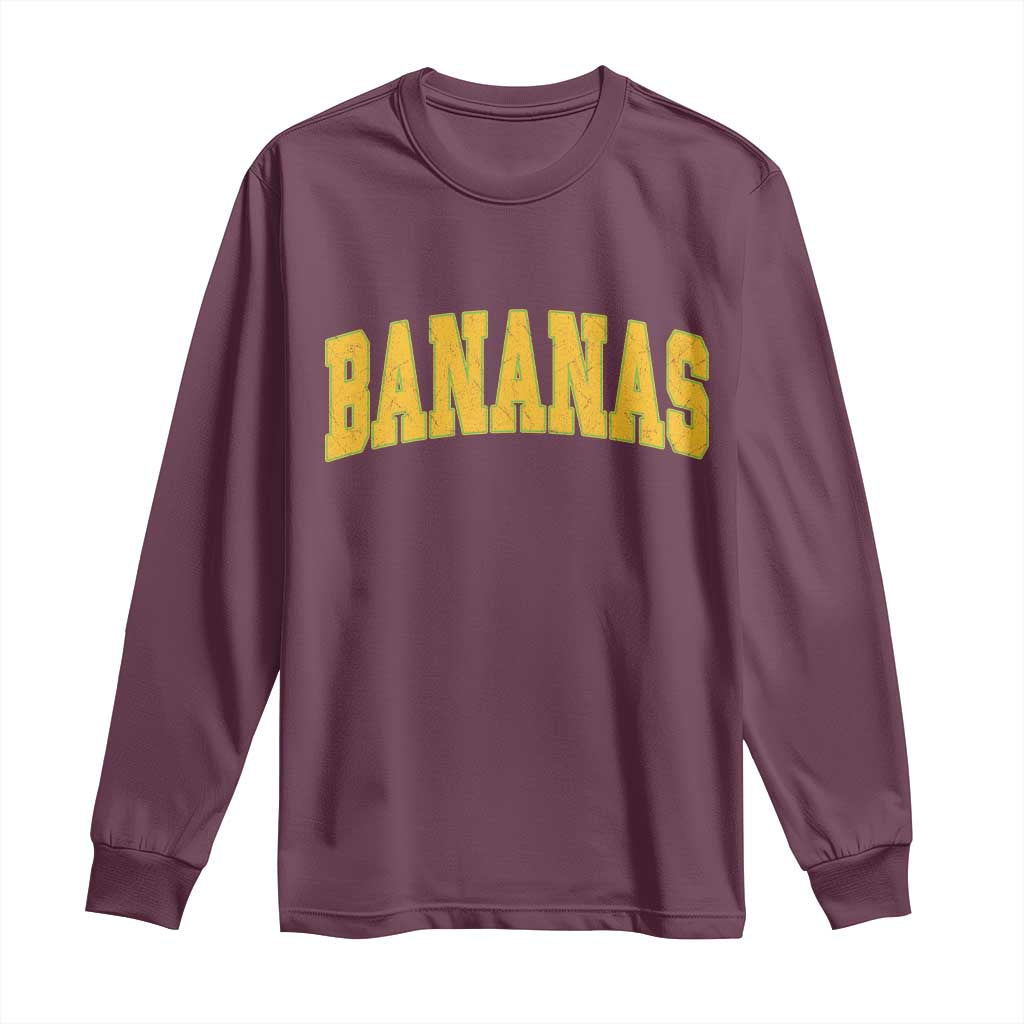 Funny Retro Bananas Long Sleeve Shirt Vintage Banana Gifts Yellow Varsity - Wonder Print Shop
