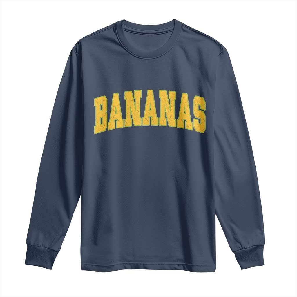 Funny Retro Bananas Long Sleeve Shirt Vintage Banana Gifts Yellow Varsity - Wonder Print Shop