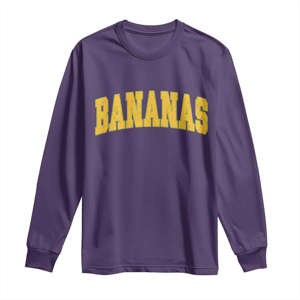 Funny Retro Bananas Long Sleeve Shirt Vintage Banana Gifts Yellow Varsity - Wonder Print Shop